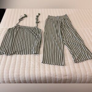 Striped Green and White Two-Piece Lounge Set